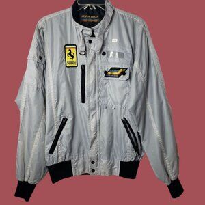 Vintage Style Auto Racing Jacket  Nylon Ferrari Patch Gray  Xlarge